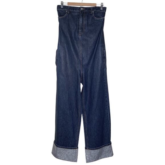 Alexander Wang Crystal Embellished Waxed Denim Strapless Jumpsuit - Picture 8 of 16